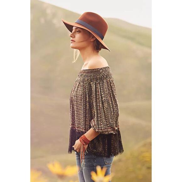 Vanessa Virginia Anthropologie Womens Lace Trim Off the‎ Shoulder Tunic Top Sz M - Picture 1 of 15